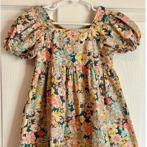 Vintage Girls Floral Princess Dress  Backless Square Collar 95% Cotton Size 3-4T
